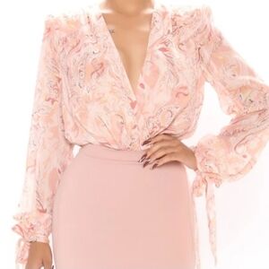 Elegant Pink Paisley Blouse Bodysuit